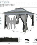 12x12 Ft Pop Up Gazebo Canopy Tent With Sandbags And Portable Carry Bag One Person Setup In About 10 Minutes Three Height Settings