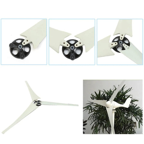 Three Blade Wind Turbine Replacement Kit with 3 blades, 3 hubs, and 3 blade covers, 580mm rotor for home, farm, or industrial use.