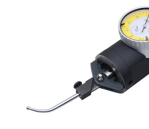 0 To 0.15 Inch Dial Indicator With 0.0005 Inch Graduations, Coaxial Centering, Yellow Dial Face, Dead On Centering For Horizontal And Vertical Machines, Model JD210003, close-up view.