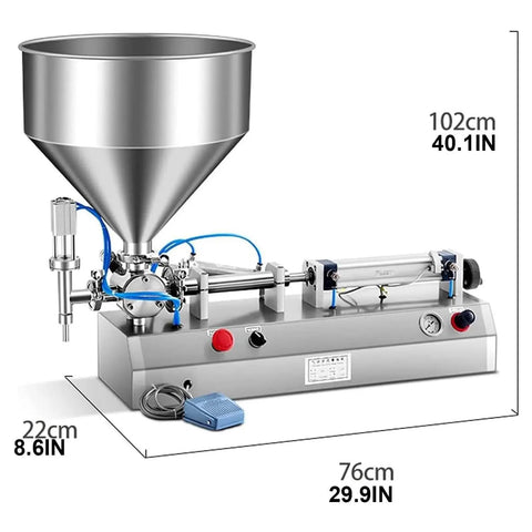 Heavy Duty Commercial Paste And Liquid Filling Machine Adjustable Speed And Pressure Oils Honey Sauce Water 500ml Capacity showing stainless steel hopper and controls.