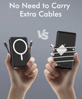 Side-by-side comparison of Super Sleek MagSafe Power Bank With 10000Mah magnetic charger and cable clutter.