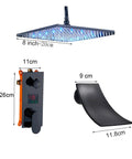 UMJIGF Shower System Black Shower Faucet Set with Led Digital Display, 8 inch waterfall shower head and mixer dimensions.
