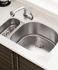 Stainless Steel Undermount 31 3/4 Inch Double Bowl Kitchen Sink With D Shape Bowls Front Aligned Prep Bowl 16 Gauge 304 Stainless