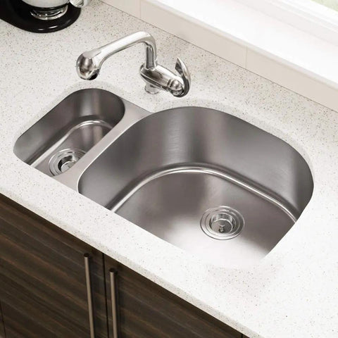 Stainless Steel Undermount 31 3/4 Inch Double Bowl Kitchen Sink With D Shape Bowls Front Aligned Prep Bowl 16 Gauge 304 Stainless