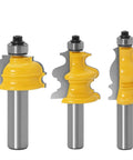 Badass 10 Piece Half Inch Shank Router Bit Set For Molding Handrail And Casing Jobs Featuring Solid Carbide Blades shown from side angle.