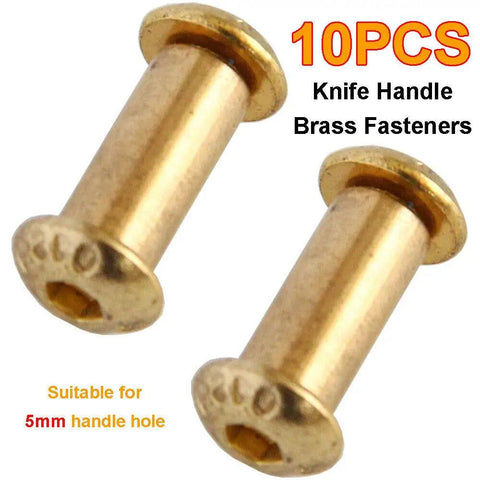 10 Pieces Brass Knife Handle Rivets Set For 5mm Holes With Round Head Hex Bolts Pins Screws Locks Great For DIY Knife Making And Custom Handle Builds