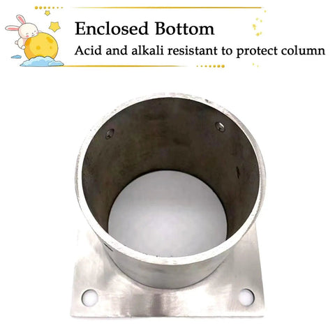 Built Tough Hella Durable Stainless Steel Post Base Anchor Bracket For Fence And Round Pole Support With Quick Bolt Down Mounting For Rugged Outdoor Work Sites, enclosed bottom view.