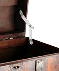 Heavy Duty Folding Lid Support Hinges 2 Piece Set, 180 Degree Easy Swing Iron Stays With Slick Gold Tone Finish installed on a wooden chest,