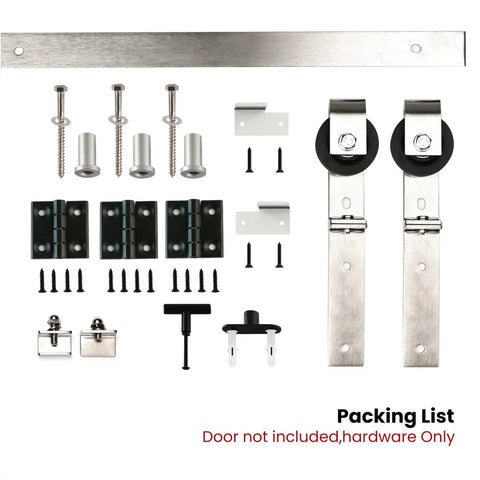 Nickel Plated 36 Inch Bifold Sliding Barn Door Hardware Kit For Closet Doors With Smooth Quiet Track System Side And Top Mount Rollers Includes Track Rollers Shafts Brackets Guides Hinges And Handle