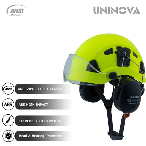 3 In 1 Arborist Helmet With Visor And Earmuffs, ANSI Approved Pro Grade Safety Hard Hat for forestry and garden work