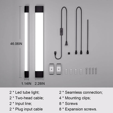 Straight Up Super Bright Plug In Led Tube Lights Four Foot Two Pack Linkable Ceiling Fixture Five Thousand Kelvin Crisp Cool White Finish Drop Dead Easy Setup For Garage Workspace Closet And Home Shop