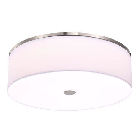 Flush Mount Ceiling Light With Brushed Nickel Finish And Linen Drum Shade 20 Inch LED Fixture Delivers 2000 Lumens
