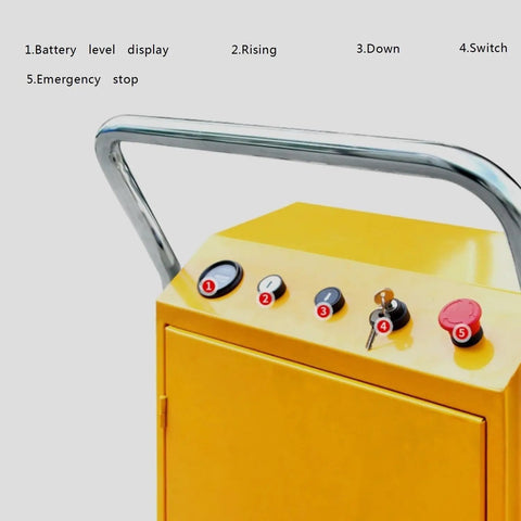 Built Tough Electric Hydraulic Lift Platform With 500kg Load Capacity Mobile Flatbed Cart For Warehouses And Job Sites control panel with buttons.