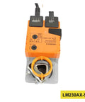 High Quality Lm230ax-S Damper Actuator For Hvac And Commercial Building Controls Built Tough Quick Install Universal Compatibility Smooth Airflow Regulation Works Like A Charm, top view with orange and gray design.