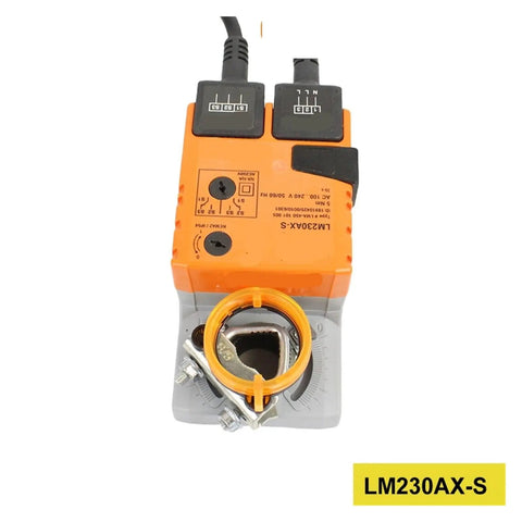 High Quality Lm230ax-S Damper Actuator For Hvac And Commercial Building Controls Built Tough Quick Install Universal Compatibility Smooth Airflow Regulation Works Like A Charm, top view with orange and gray design.