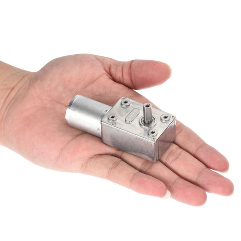 12V Worm Gear Motor 120 RPM Beefy Torque Reduction Drive With 6mm D Shaft Low Speed Mini Turbine Worm Motor held in hand