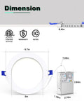 VOLISUN 8 Pack 6 Inch 5CCT Recessed Light with Night Light dimensions with measurements shown, white color and rectangular driver.