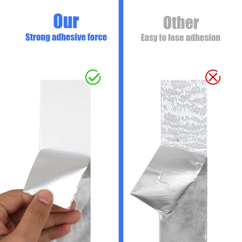Comparison of Aluminum Tape 2 Inch By 164 Feet Silver 3.9 Mil Heavy Duty Tape showing adhesive strength against competitor.