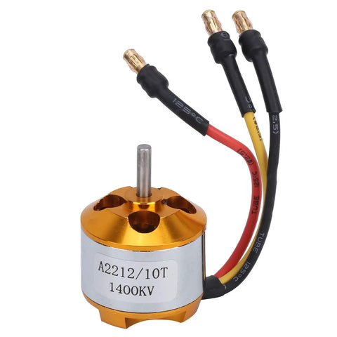 Pro Grade 2212 KV1400 Motor with three wires for RC drones, FPV racing, and hobby use, visible in silver and gold finish.