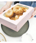 Kraft Paper Cake Boxes With Open Window Rectangle Sweet Gift Packaging showing baked goods through window.