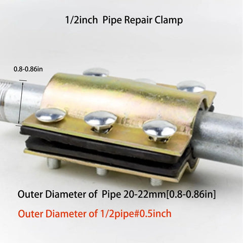 1pc 1/2-inch pipe repair clamp with screws on a metal band; about 4 inch long for PVC/PE/PPR or steel pipes