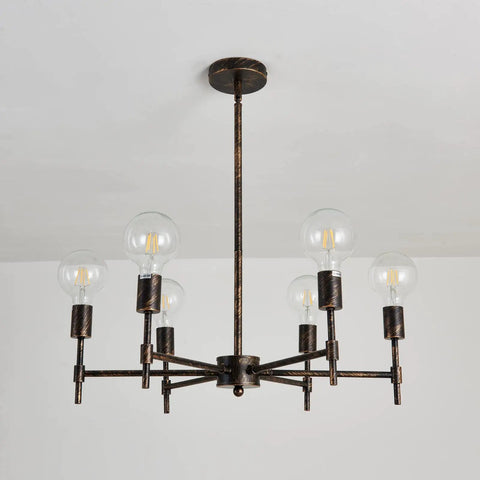 Six Light Bronze Sputnik Chandelier With Industrial Modern Matte Finish Semi Flush Mount Ceiling Light Fixture For Farmhouse Kitchen Bedroom Dining Room Living Room E26 Base
