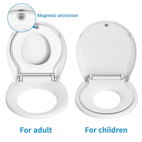 Round Toilet Seat With Built In Toddler Seat For Potty Training Fits Adults And Kids Slow Close Quiet Lid With Magnets Easy Install