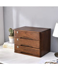Solid Wood Lockable Three Drawer Filing Cabinet for Home and Office on desk with decor and lamp