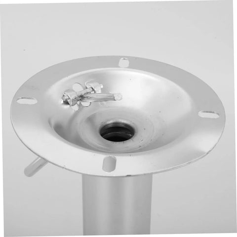 Close-up view of the Hassle Free Heavy Duty Bar Stool Swivel Base with hydraulic system, highlighting steel construction and footrest attachment.