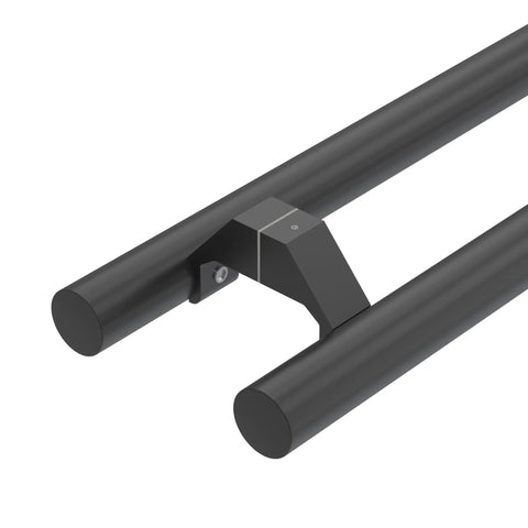 36 Inch Heavy Duty Push Pull Door Handle With Offset Design In Matte Black 304 Stainless Steel For Barn Glass Shower Interior And Exterior Doors Long Ladder Pull Rust Resistant Commercial Grade, angled view