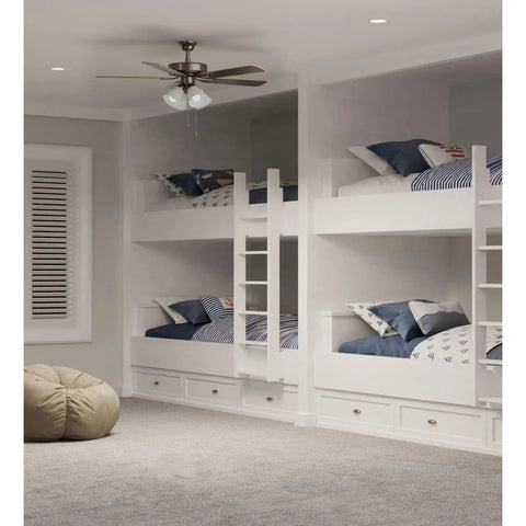 4 Light Universal Ceiling Fan Light Kit For AirPro Fans in a bedroom with bunk beds and antique bronze finish
