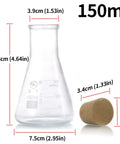 Must Have Three Piece Glass Erlenmeyer Flask Set With Rubber Stoppers And Precise Scales Borosilicate Lab Flasks 150ml size