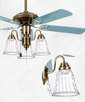 Hammered Glass Bell Shade Set For Ceiling Fans And Light Fixtures, Premium Beveled Glass Replacement Covers displayed on fan