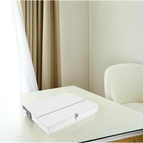 Robust White PVC And Acrylic Model Tool Storage Rack Featuring Multi Compartment Design For Diy Hobbyists on a glass table.