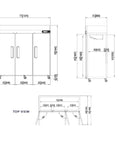 Top Shelf 78 Inch Triple Door Reach In Freezer 72 Cubic Feet Stainless Steel Commercial Kitchen dimensions and top view layout