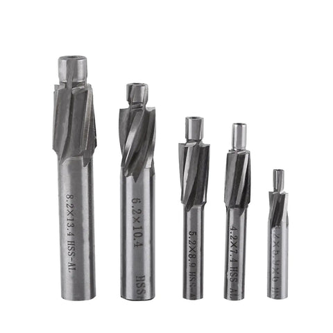 Dope Pro Grade 5 Piece Counterbore Drill Bit Set with HSS Aluminum Straight Shank Four Flute End Mills M3 to M8 for metalworking