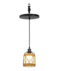 Kiven Instant Light Conversion Kit for 4/5/6inch Hole, 1-Light Glass Farmhouse Lighting pendant light with rattan shade.