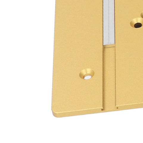 Close-up of insert plate from Precision Router Table Lift System Height Adjustment Base with sliding ruler, aluminum material.