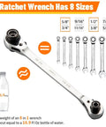 8 In 1 Ratcheting Wrench Set With Double Box End And 12 Point SAE CR-V Build Includes 5/16 3/8 7/16 1/2 9/16 5/8 11/16 3/4 Inch