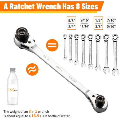 8 In 1 Ratcheting Wrench Set With Double Box End And 12 Point SAE CR-V Build Includes 5/16 3/8 7/16 1/2 9/16 5/8 11/16 3/4 Inch