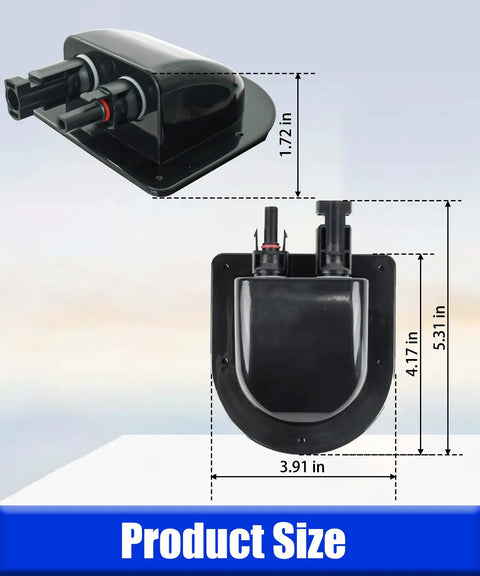 10 Ft Solar Cable Entry Gland With 10AWG Solar Extension Cable MC4 Connectors for RV installations, showing product size.