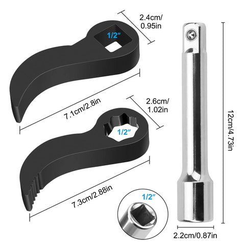 Three Piece Pry Bar Wrench Adapter Set For One Half Inch Drive With Extension Bar Crowbar Adapter Head And Half Shaft Removal Tool