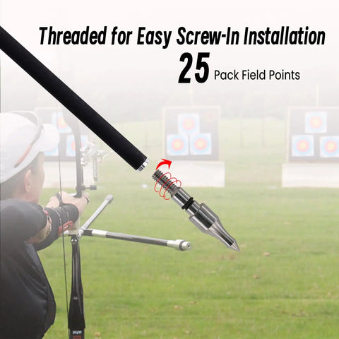25 Pack Archery Arrow Tips 100 Grain Field Points Screw In For Recurve And Compound Bows Built To Last Tough As Nails Durable Carbon Steel