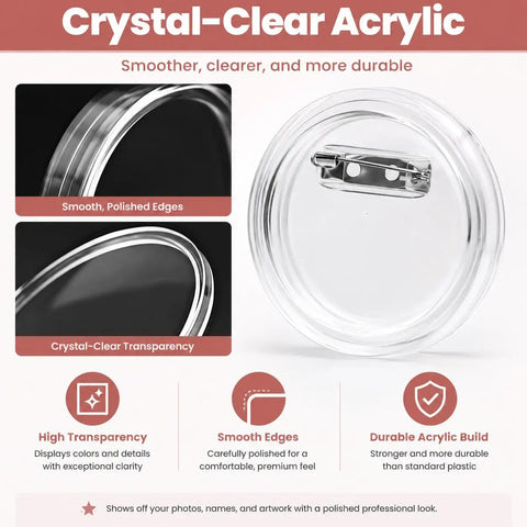 Kickstart Your Craft Hustle With This Dope Twelve Pack Clear Button Maker Kit Featuring 1.77 Inch Acrylic Photo Badges And Strong Pins For Total Vibe Custom Name Tags And Zero Hassle DIY Stuff You Actually Love Making Daily showcasing crystal-clear acrylic with smooth edges.