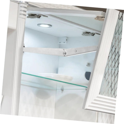 Two Pack 10 Inch 100N Gas Spring Cabinet Hinges With Soft Close supporting a white wooden cabinet door in kitchen
