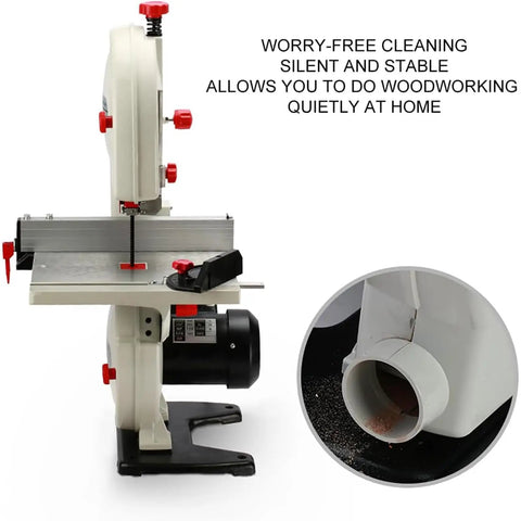 Hella Flexible 8 Inch Vertical Table Band Saw With Variable Speed Motor And 45 Degree Tilting Bench for quiet woodworking.
