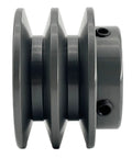 Double-groove V-belt pulley, side view, 1-in bore, 2.55-in OD, cast iron, for A/AX 3L/4L belts