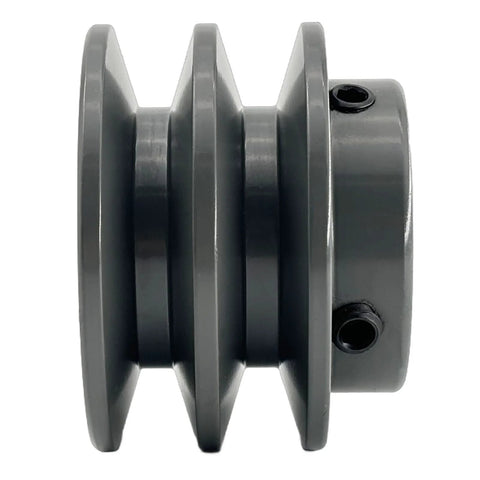 Double-groove V-belt pulley, side view, 1-in bore, 2.55-in OD, cast iron, for A/AX 3L/4L belts