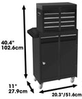 Black Detachable Four Drawer Tool Chest With Large Storage Cabinet And Adjustable Shelf Lockable Rolling Tool Organizer