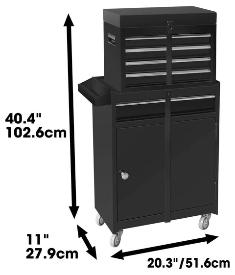Black Detachable Four Drawer Tool Chest With Large Storage Cabinet And Adjustable Shelf Lockable Rolling Tool Organizer